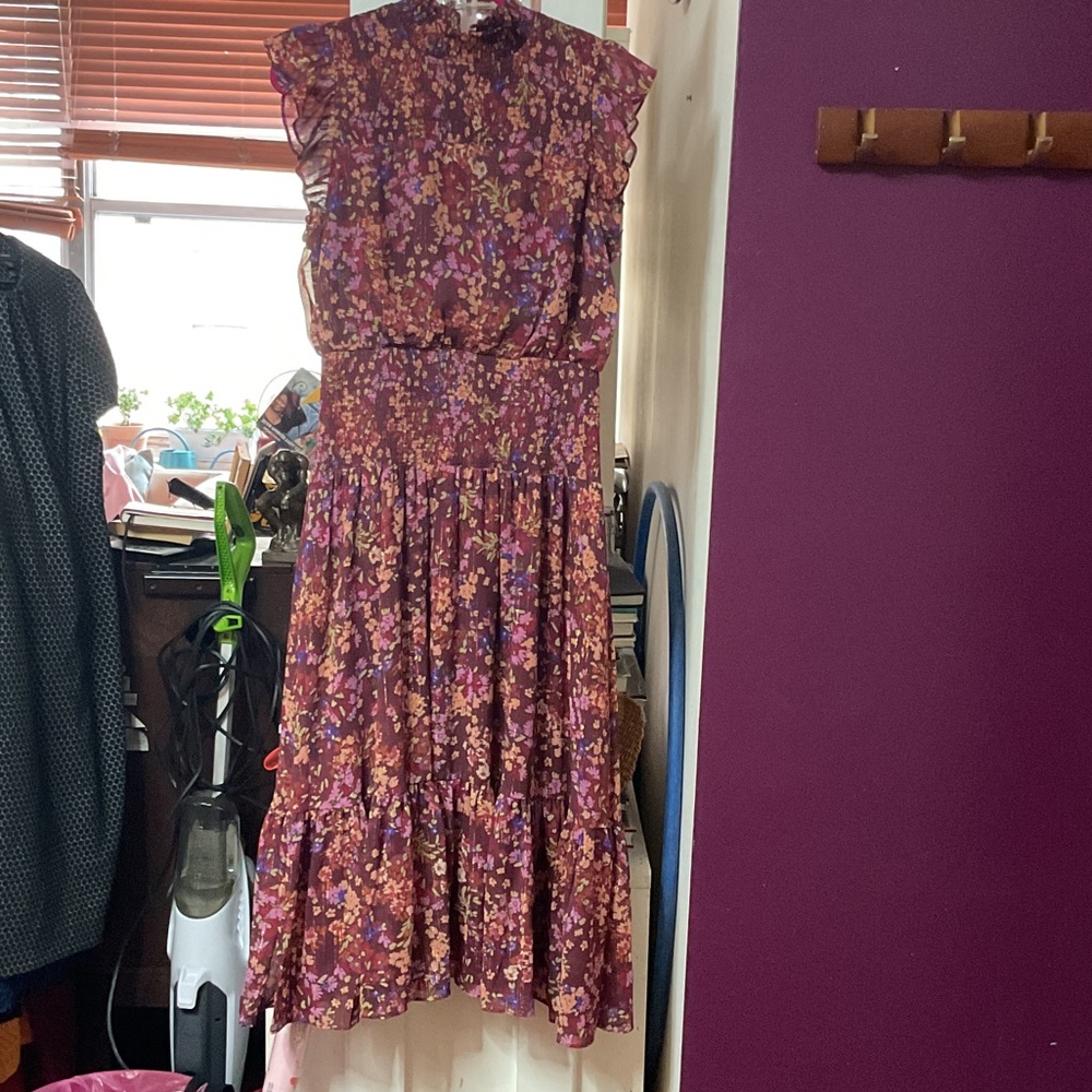 Aqua Floral Midi Dress in Purple and Pink
